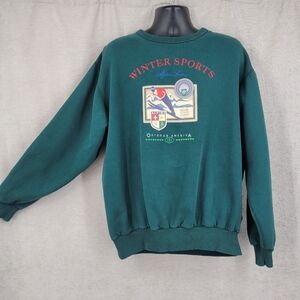 SDI Winter Sports Green Crewneck Sweatshirt Sweater Jackson Hole Vintage 90s